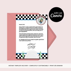 Plantilla de carta sorpresa de personaje de Goofy's Kitchen / Canva editable / Regalo sorpresa de Disneyland / Descarga instantánea / Archivo editable