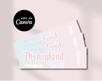 Pastel Disneyland Ticket Template | Canva Editable Template | Disneyland Surprise Gift Ticket | Instant Download | Editable Digital File