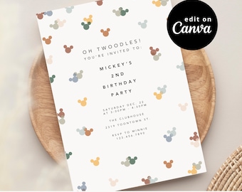Oh Twoodles! Birthday Invitation Template | Canva Editable Template | Toodles Invite | Instant Download | Editable Mickey Clubhouse File