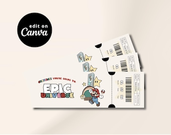 Retro Epic Universe Ticket Template: Editable Canva Surprise Gift (Digital File)