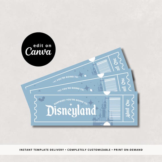 Vintage Disneyland-Inspired Ticket Template | Canva Editable Template | Surprise Gift Ticket | Instant Download | Editable Digital File