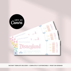 Plantilla de boleto de Disneyland / Plantilla editable de Canva / Boleto de regalo sorpresa de Disneyland / Descarga instantánea / Archivo digital editable