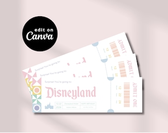 Disneyland Ticket Template | Canva Editable Template | Disneyland Surprise Gift Ticket | Instant Download | Editable Digital File