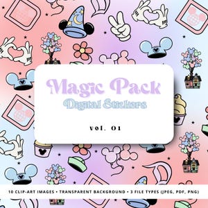 Magic Pack Volume 1 | Digital Stickers | PNG SVG JPEG Clipart | Hand Drawn Mouse Graphics | Simple Kingdom Designs | Transparent Files
