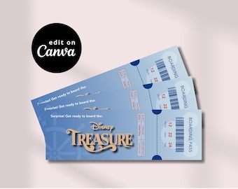 Disney Treasure Boarding Pass Template | Canva Editable Template | Disney Cruise Surprise Gift | Instant Download | Editable Digital File