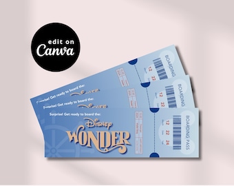 Disney Wonder Boarding Pass Template | Canva Editable Template | Disney Cruise Surprise Gift | Instant Download | Editable Digital File