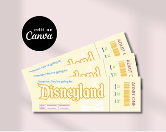 Retro Disneyland Ticket Template | Canva Editable Template | Disneyland Surprise Gift Ticket | Instant Download | Editable Digital File