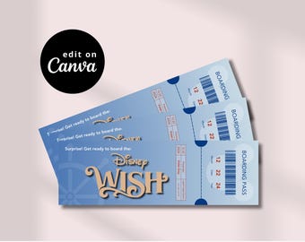 Disney Wish Boarding Pass Template | Canva Editable Template | Disney Cruise Surprise Gift | Instant Download | Editable Digital File