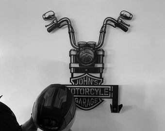 Custom Metal Motorcycle Helmet Holder, Harley Motorcycle Sign, Personalized Biker Gifts, Custom Name Garage Decor , Mancave sign