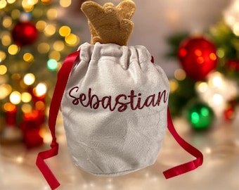 Custom Personalised Reindeer Velvet Christmas Bag