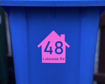 House Shaped Wheelie Bin Number Sticker, Address Decal