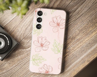 Abstract Pink Flower Phone Case | Samsung Pink & Gold Cover | Luxury Samsung S23, S22 Case