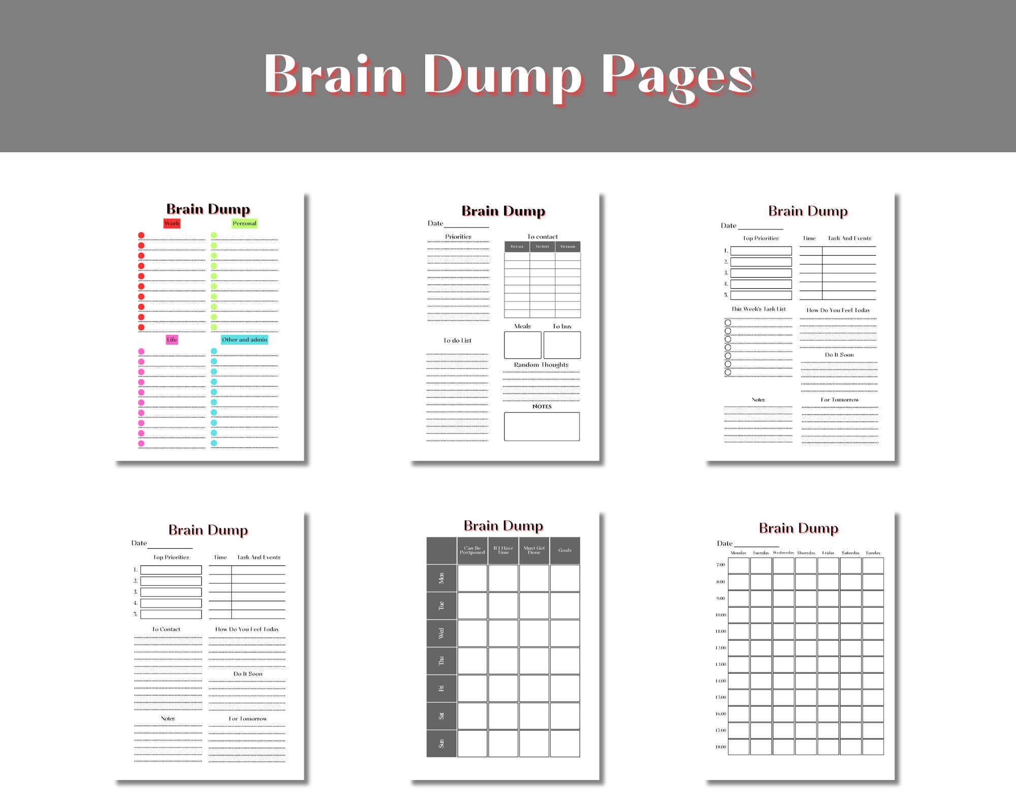 Brain Dump Template BUNDLE - Etsy