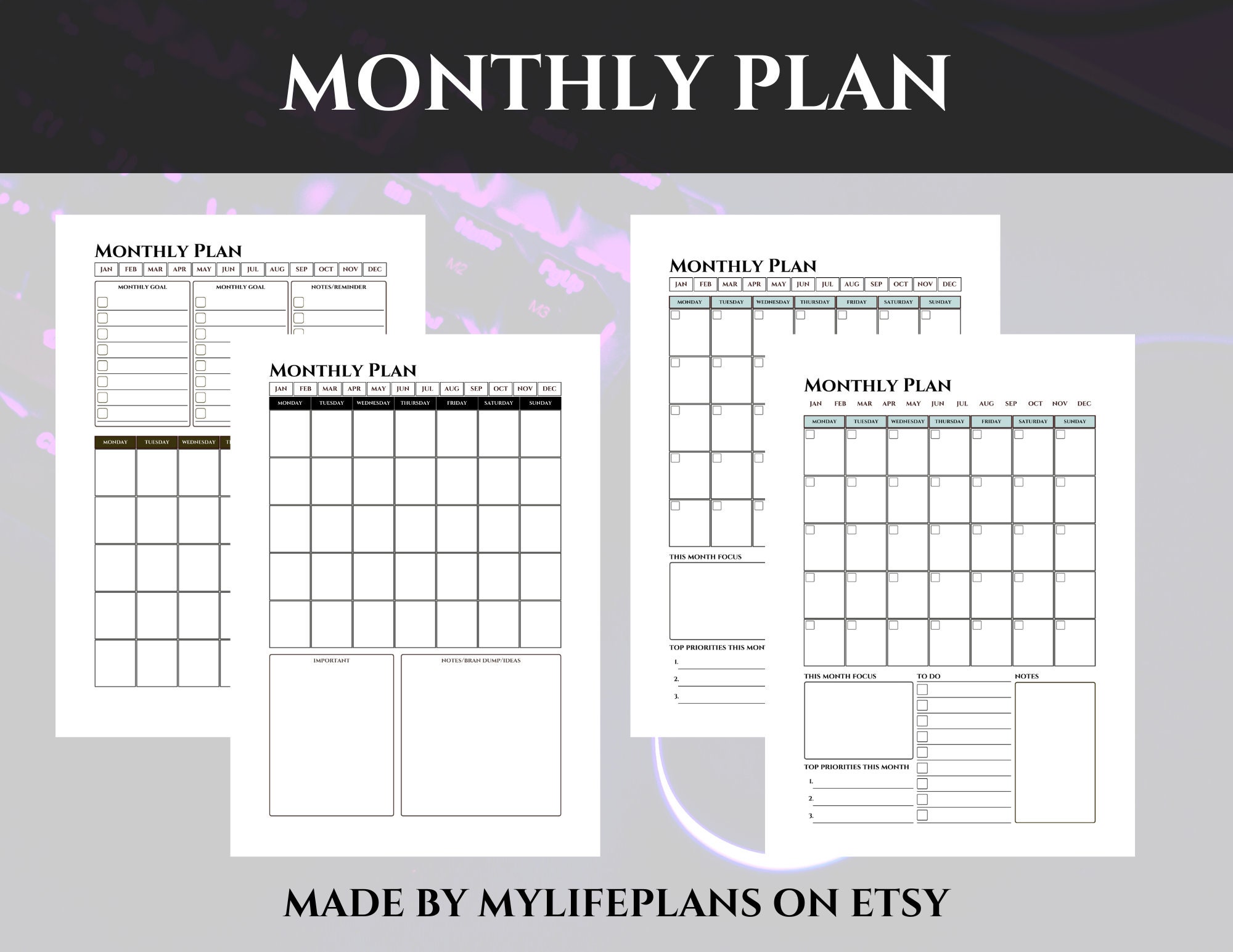 Printable Daily, Weekly, Monthly Planner Set (A4, A5, Letter, Half ...