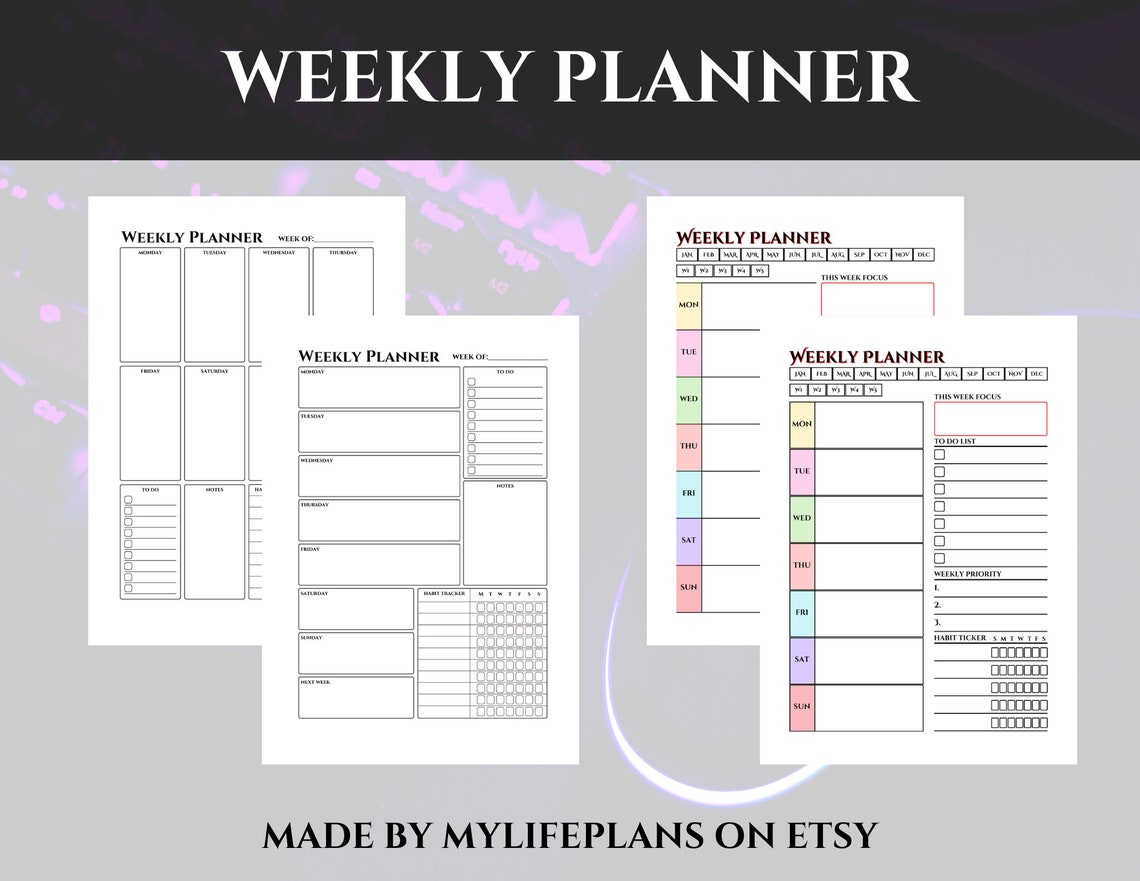 Printable Daily, Weekly, Monthly Planner Set (A4, A5, Letter, Half ...