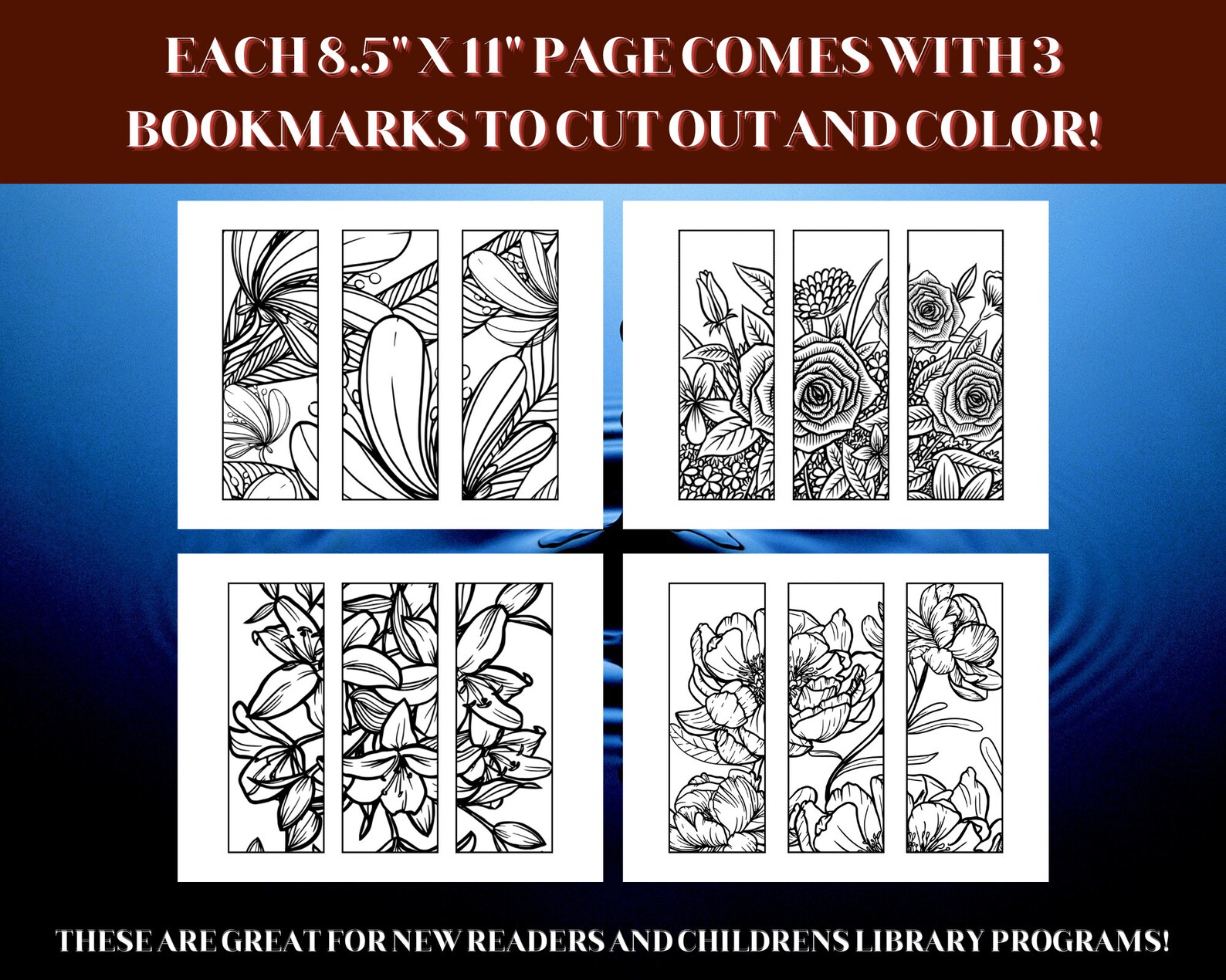 Printable Coloring Flower Bookmarks - Etsy