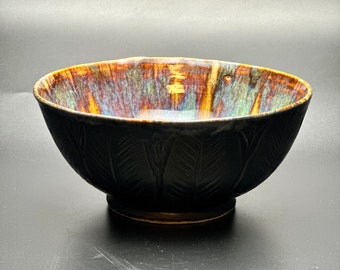 handmade small black ceramic bowl, decorative or serving bowl