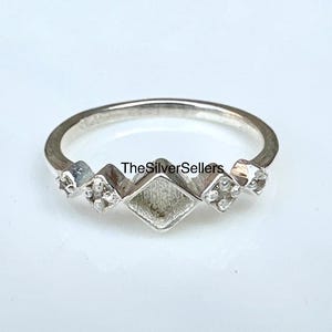 925 Silver Blank Square Shape Bezel Ring With CZ,DIY Ring Blank For Resin Or Gemstone Setting, Handmade Silver Ring Base For Jewelry Making,