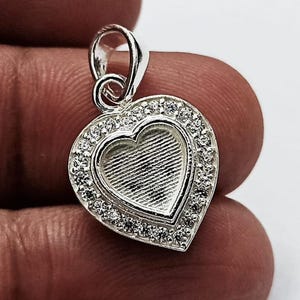 925 Sterling Silver Heart Shape Blank Pendant With CZ Setting, Pendant Setting For Resin & Gemstone Work,Keepsake Jewelry, Blank Pendant DIY