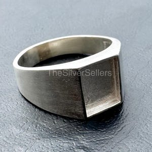 Bague pour homme en argent sterling 925 pour le sertissage de la résine et des pierres précieuses, rectangle 11 x 9 mm, bague souvenir, bijoux commémoratifs, bague serti clos