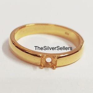 Gold Plated Over 925 Sterling Silver 2 MM Round Shape Bezel Ring Setting, Engagement Ring, Handmade Plain Band Ring, Blank Small Ring Base.