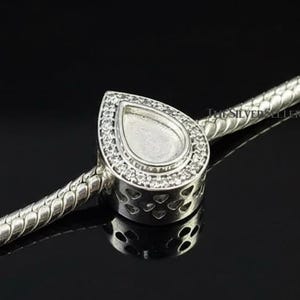 925 Sterling Silver Pear Shape Sliding Beads Charm With CZ Setting, Good For Resin & Ashes Work, Charms For Making Pandora Bracelet Jewelry