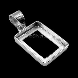 Oprawa w kształcie prostokąta ze srebra próby 925 do zawieszek z żywicy i kamieni szlachetnych, ręcznie robiona oprawa w kształcie miseczki, pusta podstawa.