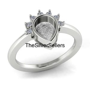 925 Sterling Silver Blank 8x6 MM Pear Shape Bezel Ring With CZ Setting For Resin & Gemstone Work, Handmade Pear Ring Cup, Blank Ring Base.