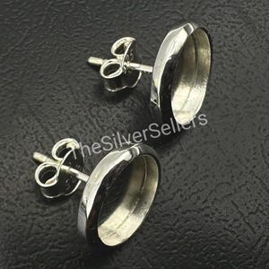 925 Sterling Silver Round Shape Studs Blank Thick Bezel Setting, Keepsake Round Studs Setting For Resin & Gemstone Work, Blank Studs Base.