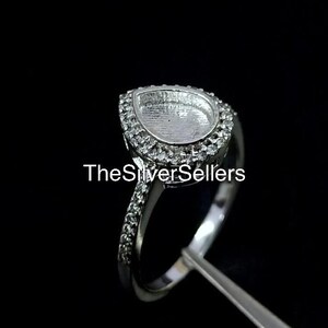 925 Sterling Silver Pear Shape 8X6 MM Bezel Ring With CZ Setting On Band For Resin & Gemstone Work, Handmade Ring Bezel Cup, Blank Ring Base