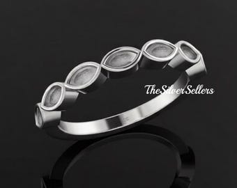Anillo de plata de ley 925 de 4 x 2 mm con bisel en blanco marquesa para bricolaje, anillo marquesa para cenizas de resina, trabajo con leche materna, anillo de eternidad de diseño para guardar recuerdos,
