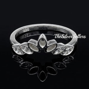 Anillo de plata de ley 925 con bisel marquesa y chevron, anillo apilable de diseñador con circonitas brillantes, anillo de compromiso con corona, regalo de joyería minimalista.