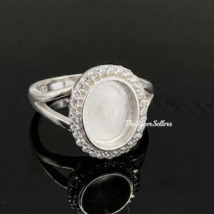 925 Sterling Silver Blank Oval Bezel Ring With CZ Setting For Resin & Gemstone Work, Handmade Split Band Ring Setting, Keepsake Breastmilk,