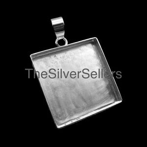 Ciondolo con castone quadrato vuoto in argento sterling 925 per lavori in resina e pietre preziose, castone con castone quadrato vuoto fatto a mano, ciondolo vuoto