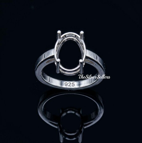 925 Sterling Solid Silver Blank Oval Semi Mount Ring Settings, Good For Gemstone Setting, Pre Notched 4 Prong Ring, Keepsake Empty Ring DIY