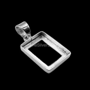 Montatura per ciondolo a forma di rettangolo vuoto in argento sterling 925 per lavori in resina e pietre preziose, castone per ciondolo fatto a mano, base per ciondolo vuota.