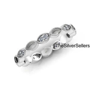 925 Sterling Silver Marquise Shape Ring, Blank Marquise Ring With CZ For Resin Work, Breastmilk Work Band Ring, Designer Eternity Ring DIY.