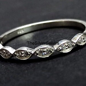 925 Sterling Silver Marquise Shape Ring With CZ Setting, Marquise Shape Silver Band Ring, Designer Half Eternity Pave CZ Engagement Ring DIY