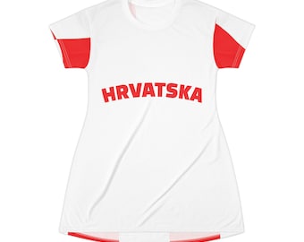 Croatia Hrvatska Checkerboard T-Shirt Dress | Red White Football Soccer Fan | World Cup 2026