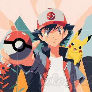 Ash & Pikachu, Pokemon Digital File, Poke Cricut Vector, Download File, Poke Clipart | svg, png, pdf, dxf