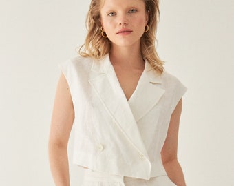 Abella | Mini Linen Vest for Women • Linen Tank Top • Short Vest