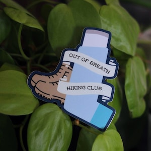 Out of Breath Hiking Club Sticker: Matte Vinyl Water Bottle Decal
