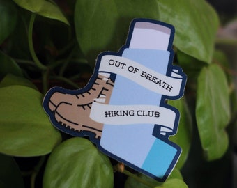 Out of Breath Hiking Club Sticker: Matte Vinyl Water Bottle Decal