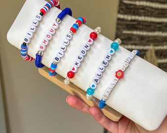 バッファロー・ビルズのブレスレット | NFLビーズブレスレット | ジョシュ・アレン | 重ね付けブレスレット | フットボールシーズン