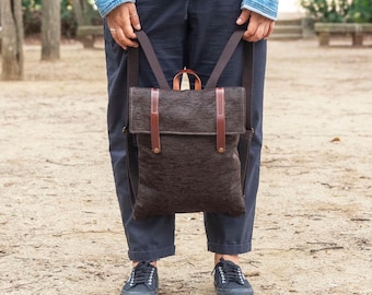 Mochila de Tela Para Mujer | Mochila Minimalista Urbana Casual | Mochila Hecha a Mano Marrón | Mochila Para Ir en Bici | Mochila Para Ella.