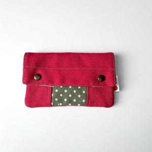 Billetera color cereza, Billetera de tela, Monedero con cremallera, Tarjetero, Billetera para mujer, Para regalar, Cartera de mujer.