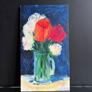 Pintura ramo de primavera, pinturas acrílicas sobre cartón imprimado, tamaño 29x16,5 cm
