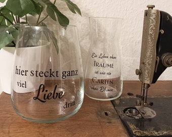 Individuelle,mit Vinyl personalisierte Glas Vasen viele Möglichkeiten Geschenkidee auch zum Muttertag / Jahrestag