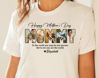 Custom Photo Mommy Shirt, Mother's Day Shirt, Custom Text Mom Shirt, Mom Birthday Gift Shirt, Happy Mother's Day To My World Bright Shirt