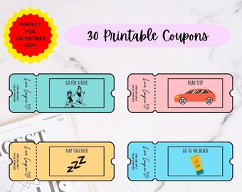 Editable DIY Anniversary Present, 30 Printable Love Coupons, Last Minute Gift Ideas For Him or Her, INSTANT DOWNLOAD Template